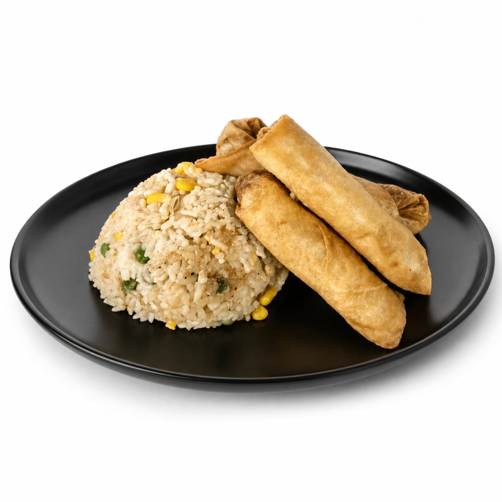3 Pieces Lumpia with Fried Rice.