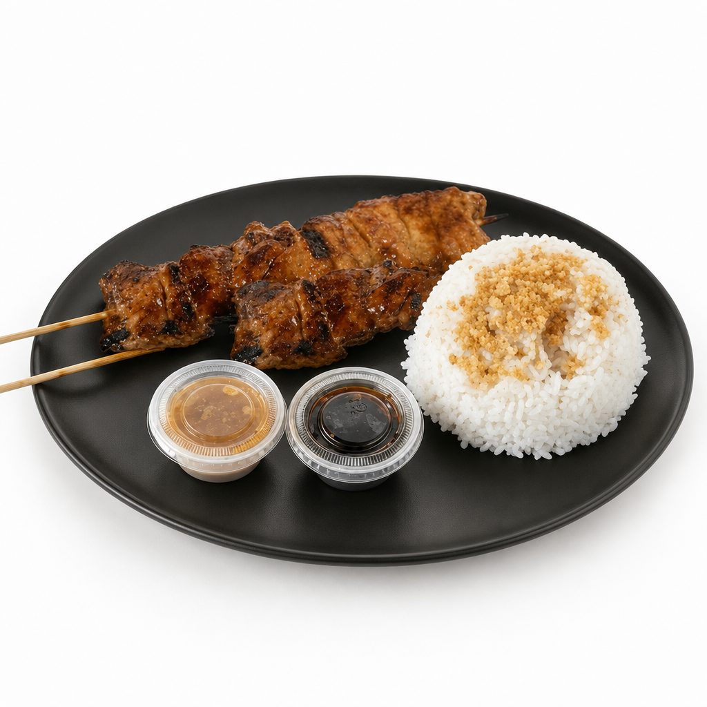 2 sticks of Skewer BBQ with Rice (Pork or Chicken).