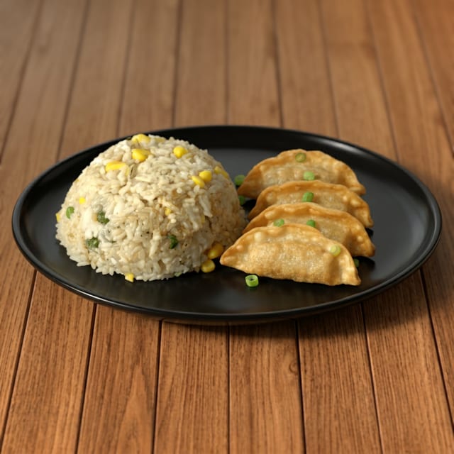 4 Pieces Dumplings with Fried Rice.
