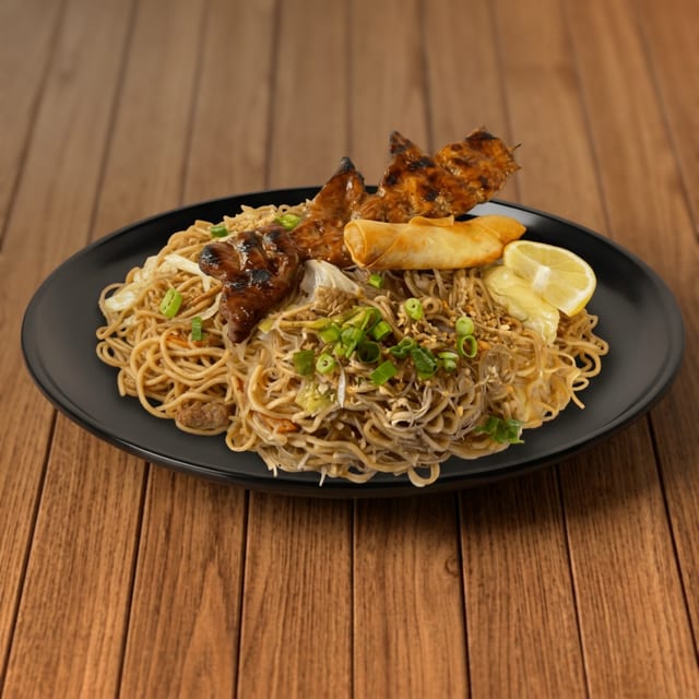 C2 - Subic Pancit with 1 Piece Lumpia & 1 Stick Skewer BBQ.